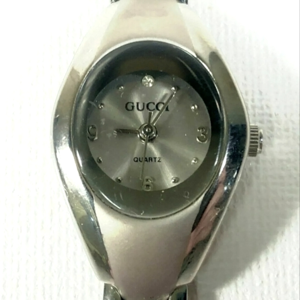 Vintage Sterling Silver Diamond Gucci Bubble Face Bracelet Ladies